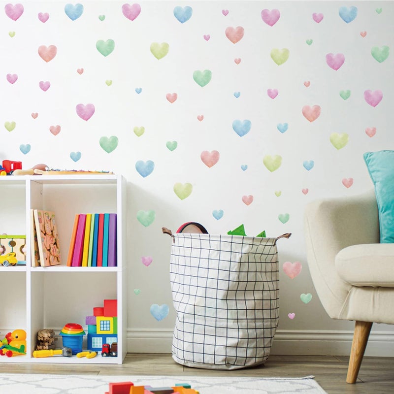 Kasubeso Watercolor Heart Wall Stickers,Colorful Heart Wall Decals,Easy to Peel and Stick Multicolor Heart Wall Decoration for Kids Bedroom Wallpapper Nursery Living Room Classroom Wall Décor - Image 1